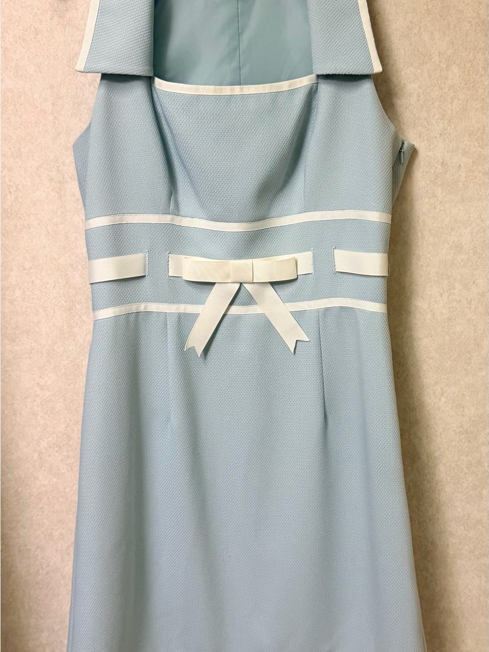 London Times Pale Blue Sleeveless Sheath Dress with Cream Trim - Picture 2 of 7